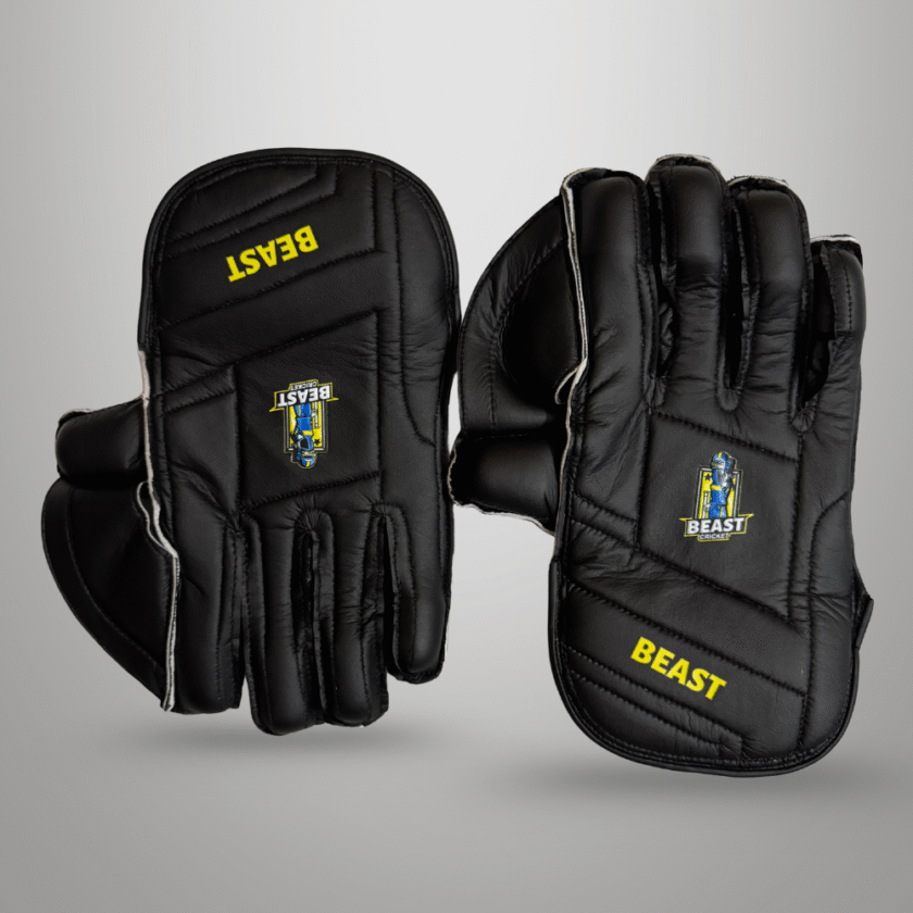 Men Leather Wicket Keeping Gloves | Black - Image 4