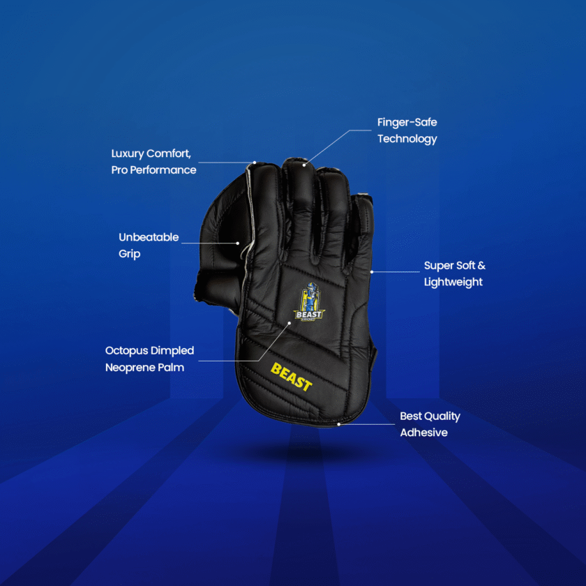 Men Leather Wicket Keeping Gloves | Black - Image 2